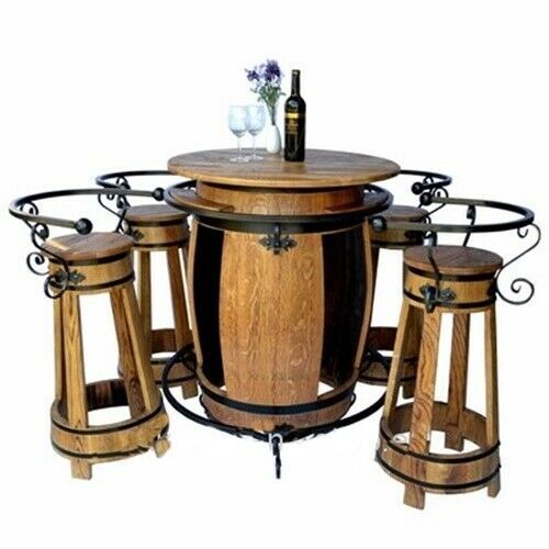 Holztisch aus Weinfass + 4 Barhocker SET Barmöbel