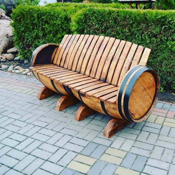 Holz Sitzbank aus Eichenfass 175cm