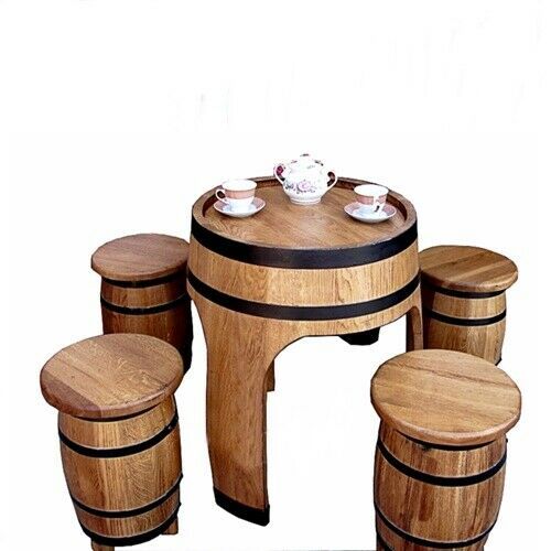 Barmöbel Set Holztisch aus Eichen Weinfass + 4 Barhocker