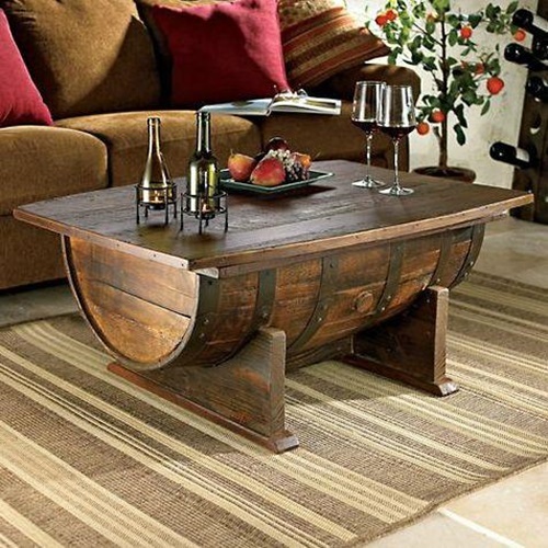 Holztisch mit Tischplatte und staufach aus Eichenfass