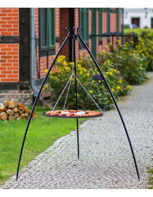 Garten Dreibein Schwenkgrill mit Kurbel 200cm Hoch Grillrost aus Stahl Ø 50cm