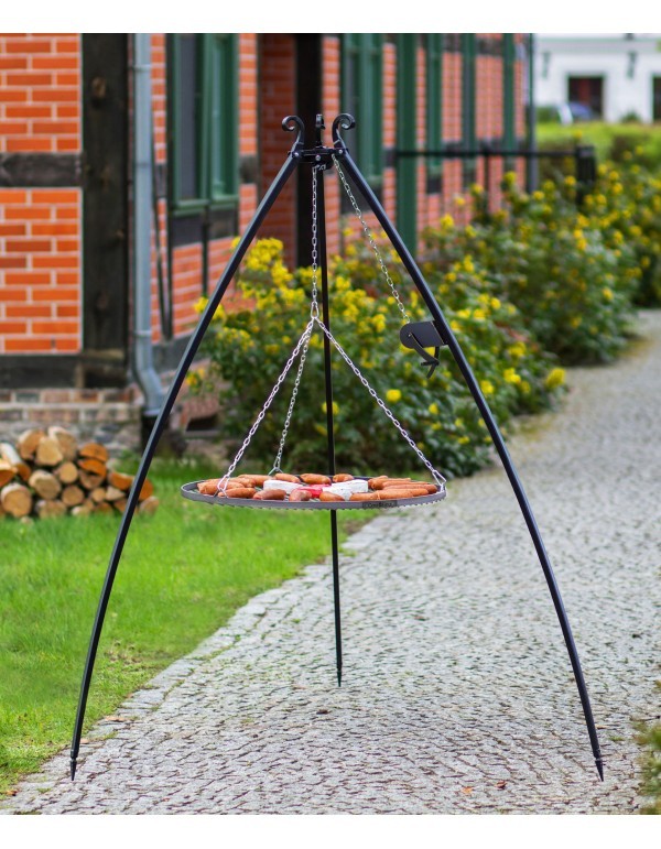Garten Dreibein Schwenkgrill mit Kurbel 200cm Hoch Grillrost aus Edelstahl Ø 50cm