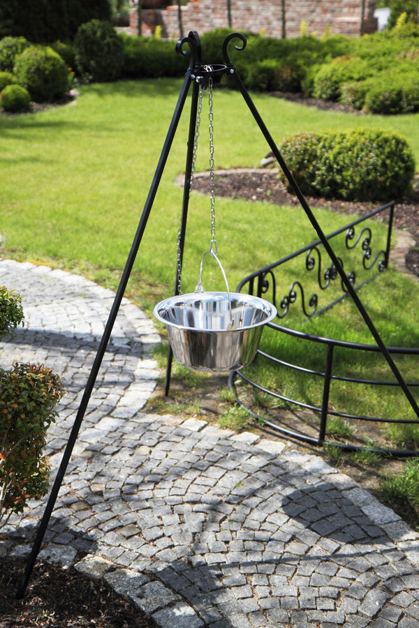 Dreibein 180cm Hoch mit Edelstahl Gulaschkessel 10 Liter
