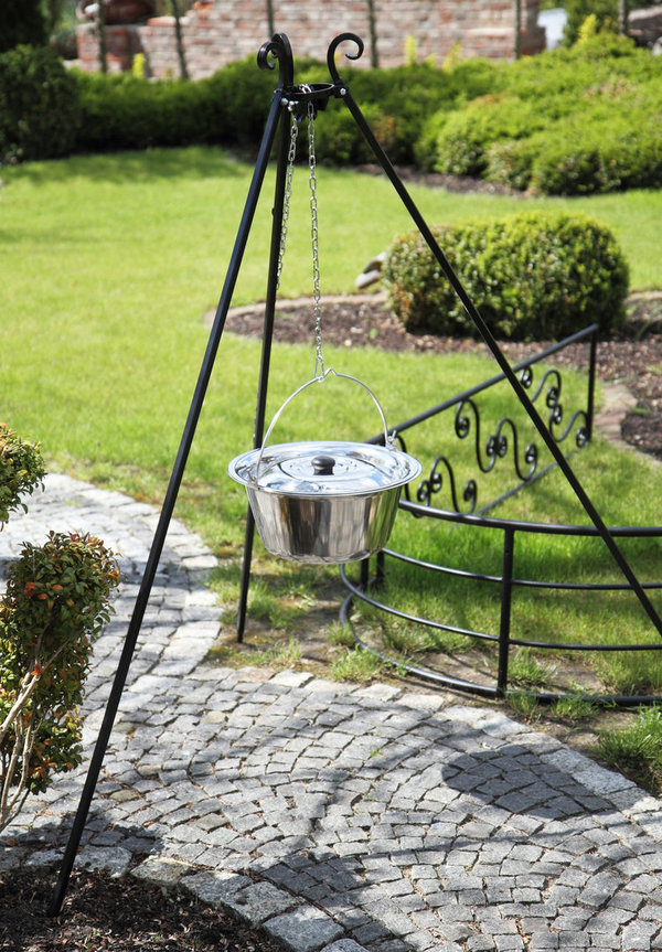 Dreibein 180cm Hoch mit Edelstahl Gulaschkessel 14 Liter